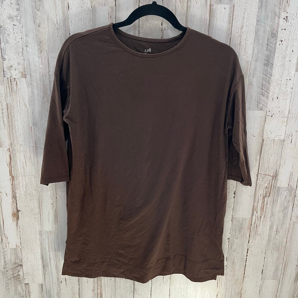 J Jill Brown Luxe Supima Cotton Ballet Sleeve Tunic Minimalist Womens Size XS
